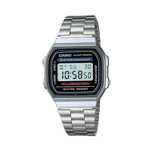 Casio Unisex Vintage A168WA-1WDF Black Digital Dial Silver Stainless Steel Band D131