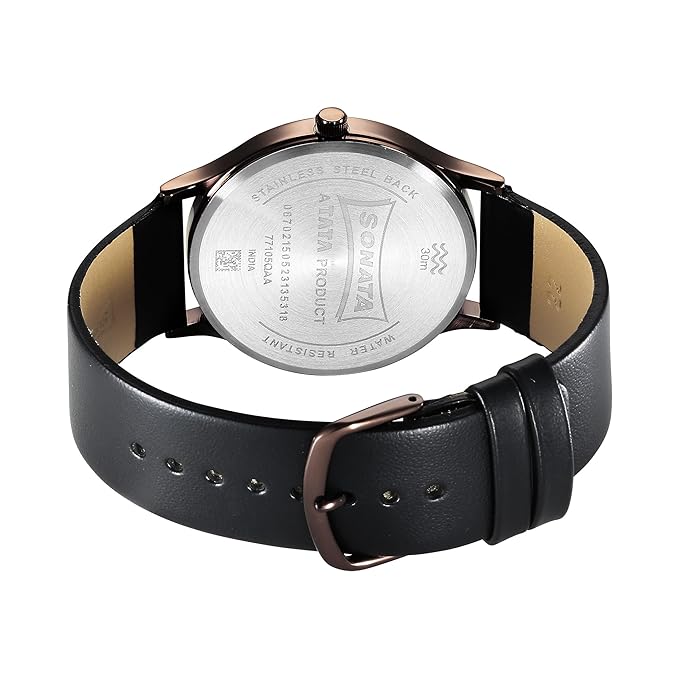 Sonata Aspire Quartz Analog Silver Dial Leather Strap Watch for Men-77105QL03W/NT77105QL03W - Image 3