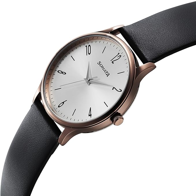 Sonata Aspire Quartz Analog Silver Dial Leather Strap Watch for Men-77105QL03W/NT77105QL03W - Image 2