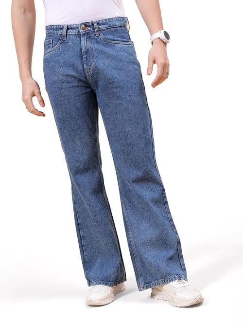The Indian Garage Co Men's Loose Mid Rise Bootcut Solid Mid-Rise Jeans
